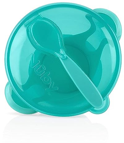 Nuby Suction Bowl with Spoon and Lid, Teal