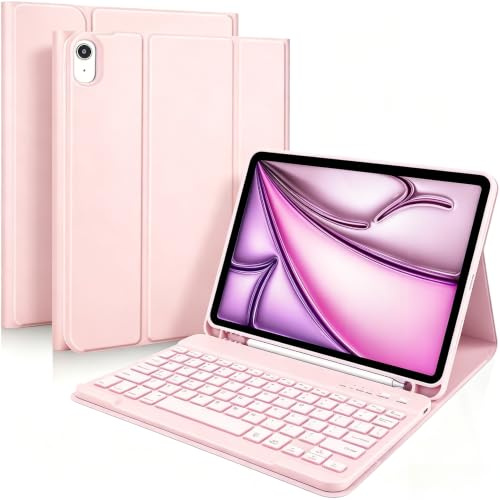 MMK for iPad Air 11 Inch & Air 5th/4th Generation Case with Keyboard-Pink | 7-Color Backlit Bluetooth Keyboard Cover with Pencil Holder for iPad Air 11inch (M4/M3/M2, 2026/2025/2024)