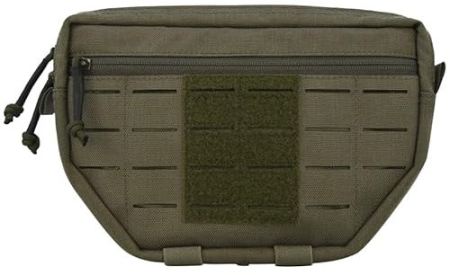Taktische Tasche Fronttasche mit Klettverschluss befestigen 3 Farbe Admin Webbing MOLLE System Tasche mit Doppel-Reißverschluss Dump Beutel mit Mesh-Tasche Gummiband innen 9 ×5.9 ×1.3(Ranger Grün)