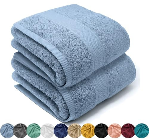LEBENGOOD Juego de Toallas Baño Grandes 100% Algodón Premium 550gsm | 2 Toallas Ducha (90x170 cm) | Suaves, Absorbentes y Resistentes | Set de Toallas Extra Grandes para Baño y SPA (2 90X170 Cielo)