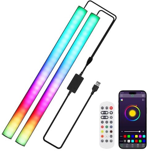 2Pcs RGB Ambient Light Bar, RGB Light Bar with Remote Control, Adjustable Brightness and Speed, USB Port, Color Changing Ambient Light for PC, Gaming, Desk