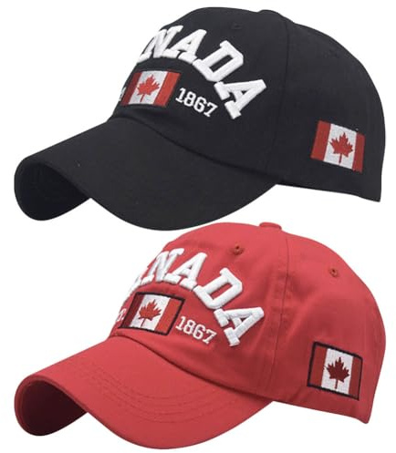 BAOZOON Baseballkappen, besticktes Ahornblatt, verstellbare Kanada-Flagge, Golfmütze für Herren und Damen, 2 Stück