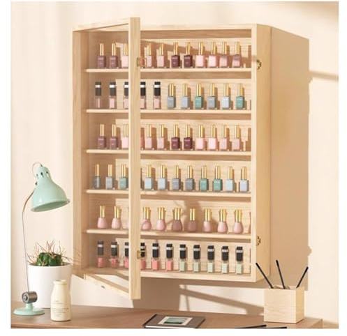 Rack De Stockage D'huiles Essentielles, Support De Vernis À Ongles Mural Avec Porte D'armoire Acrylique Gestionnaire De Dessin Pour Bureau, Chambre À Coucher, Salon, Centre Commercial ( Couleur : Natu