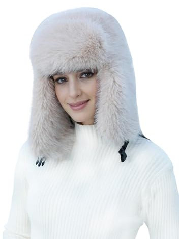 Lina & Lily Damen Winter Trappermütze Kunstpelz mit Ohrenklappen (Beige)