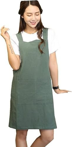 YushengTai Delantal de Estilo Japonés Sin Ataduras - Tiras Cruzadas Con Bolsillos de Algodón, Adecuado Para Cocina, Repostería, Jardinería, Pintura, Cafetería