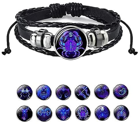 Alapek Zodiac Signs Spirit Bracelet, Manifestation Bracelet, Serene Manifestation Bracelet, Multilayer Adjustable Twelve Constellation Zodiac Leather Bracelets (Cancer)