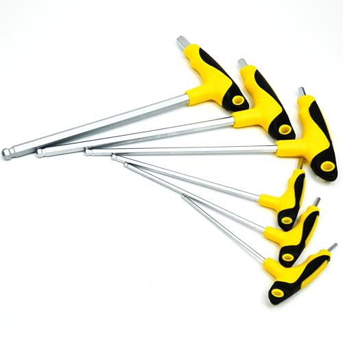 ingdaum® Jeu de clés Allen 3, 4, 5, 6, 8 et 10 mm, version longue avec tête sphérique et poignée en T / poignée à six pans creux, parfait pour vos travaux sur machines