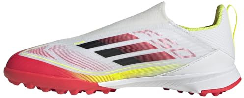 adidas F50 League Laceless Football Boots Turf Kids, Cloud White/Core Black/Solar Yellow, 5 UK