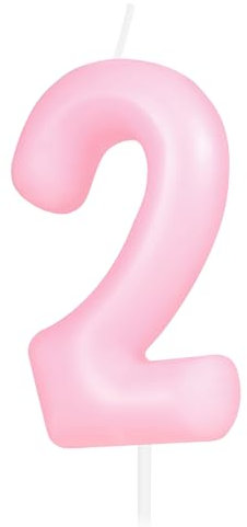 Hongplus Macaron Kerze mit Zahl 2, 2 Geburtstagskerzen, Macaron Pink Happy Birthday Kerzen für Kuchen, rosa Kuchendekoration, Dekoration für Mädchen und Frauen, pastellsüß, 2