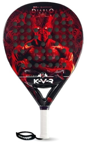 Akkeron Kovra - Pala de Padel - Modelo Diablo Pro 2024 - Carbono 100% - Power Blast EVA - Forma Lágrima - Barniz Brillo - Cuerda Seguridad Ajustable - Control/Potencia - 355/370g