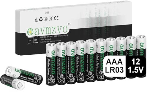 avmzvo Pilas AAA, Pila LR03 alcalinas 1,5 V, 12 Unidades, Potencia Duradera, Potente, se Puede Utilizar para Juguetes, Despertador y Otros Dispositivos electrónicos