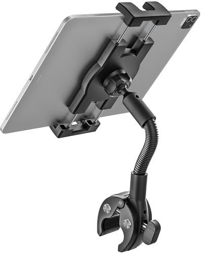 EXSHOW Soporte de cuello de cisne para bicicleta y tableta, soporte para bicicleta, brazo ajustable, soporte para moto, bicicleta, scooter, manillar, clip de cuna, compatible con iPad
