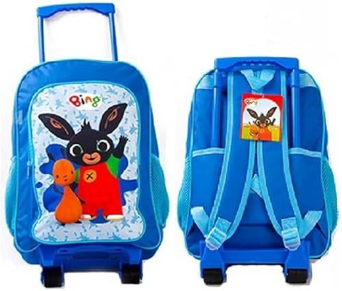 GIFTIDEAZZ Kids Wheeled Trolley Backpack - Foldable Suitcase Rucksack with Favorite Character Designs - Travel Carry-on Luggage for Children (Deluxe Bing Trolley)