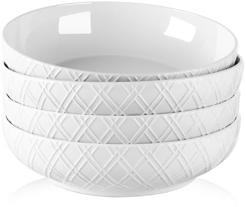 NUTRIUPS Pastaschüsseln, 21,6 cm, 4 Stück, 105 ml, weiße Pastaschalen, Keramik-Pastateller, Servierschalen für Küche, mikrowellen- und spülmaschinenfest