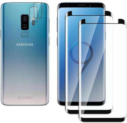QZJinch Lot de 4, 2 x Verre Trempé pour Samsung Galaxy S9 Plus et 2 x Protection Caméra Arrière,3D Incurvé Couverture Complète,HD Transparent,Dureté 9H,Compatible avec Samsung Galaxy S9 Plus