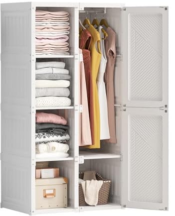 belupai Armario plegable multiusos con 8 cubos y 6 puertas con barra y puertas magnéticas, armario de plástico, para salón, dormitorio (69 x 50 x 136 cm)