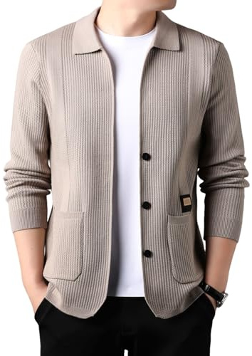 Giacca Cardigan Con Risvolto Da Uomo, Maglione Cardigan Da Uomo, Maglione Casual A Maniche Lunghe Con Bottoni E Tasche, Cardigan Con Bottoni E Struttura In Maglia
