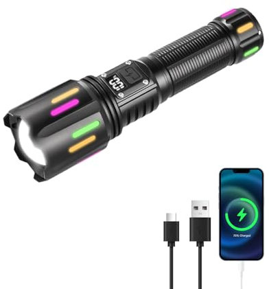 Lorrtta Rechargeable Flashlight 500000 Lumens Super Powerful Tactical Torch Waterproof, Long-Lasting Battery, High-Intensity Handheld Torch for Outdoor Adventures, Emergency Situations