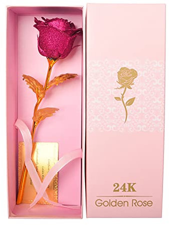 Générique Rose en Rouge Or 24 Carats,Rose en Verre Rose Eternelle Rouge Love Cadeau Anniversaire Maman Fleurs De Rose Lumineuses Cadeaux Femmes Cadeau De Saint Valentin (Plusieurs Couleurs)