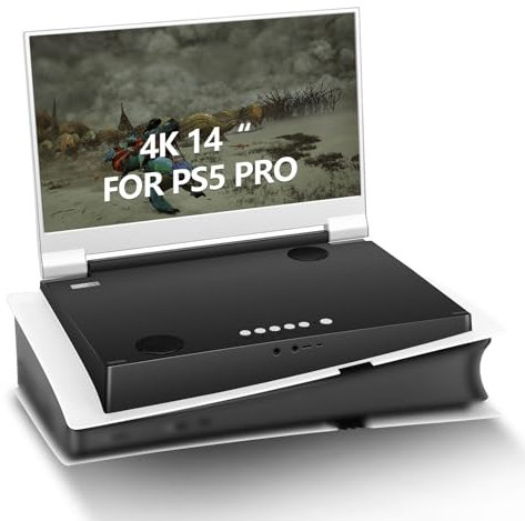 G-STORY 14 Zoll IPS 4k 60Hz tragbares Gaming-Monitor mit integriertem PS5 pro (Nicht inklusive) 3840×2160 mit 2 HDMI-Ports, FreeSync, eingebauter 2-Kanal-Multimedia-Lautsprecher
