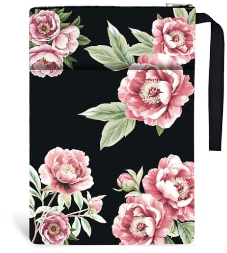 Hobbspring 1 custodia per libri con cerniera, 34 x 24 cm, motivo floreale, per libri in brossura e camelia, per studenti e insegnanti