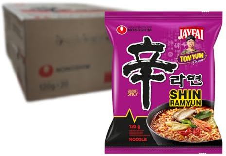Nongshim Shin Ramyun Tom Yum Instantnudeln 20er Multipack, 123g | Würzige Tom-Yum-Geschmack mit Limette und Zitronengras - schnelle Zubereitung, authentische asiatische Qualität