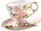 Ceramic Tea Set Porcelain Tea Set Teacup Tableware Dinner Set Sauser and Spoon Vintage Pink Glaze Porcelain Coffee Cup Set for Home
