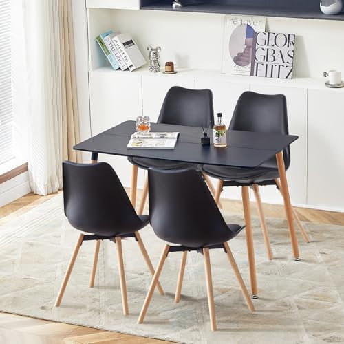 LafeuR Esszimmergruppe Esstisch mit 4 Stühlen, Rechteckig Küchentisch-Set Essgruppe für Küche Esszimmer Wohnzimmer (Schwarz Tisch+4 Schwarz Esszimmerstühle)