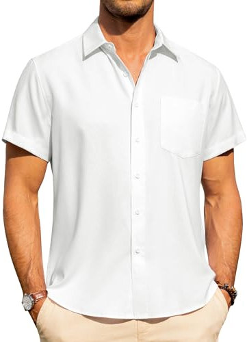 J.VER White Linen Shirts Men Fashion Short Sleeve Summer Beach Holiday Regular Fit Casual Button Down Shirt L