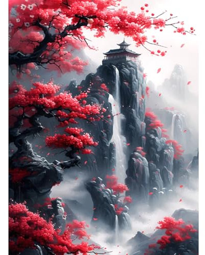 RICUVED Samurai Rot Schwarz 5D Diamond Painting Set Erwachsene 30x40cm | 5D Diamond Painting Vollbild, funkelnde Harzsteine, DIY Kreativset, entspannendes Hobby, Wanddekoration