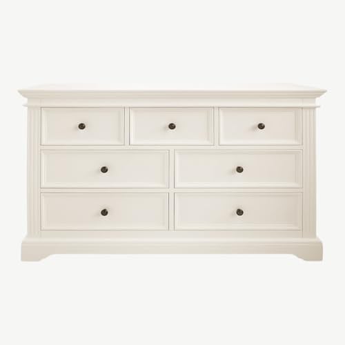 Gainsborough Large White or Vintage Cream Chest of Drawers (W135cm H84cm D42.5cm) | Hampton Style, 7 Drawers, Choice of Handles, Assembled Bedroom Furniture (VINTAGE CREAM-MetalHandles)