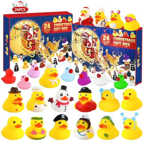 Weihnachts Adventskalender Enten 2025,Rubber Duck Advent Calendar,24 Tage Enten Weihnachts Adventskalender Box,Gummiente Weihnachtskalender Christmas für Mädchen und Jungens,Badespielzeug für Kinder