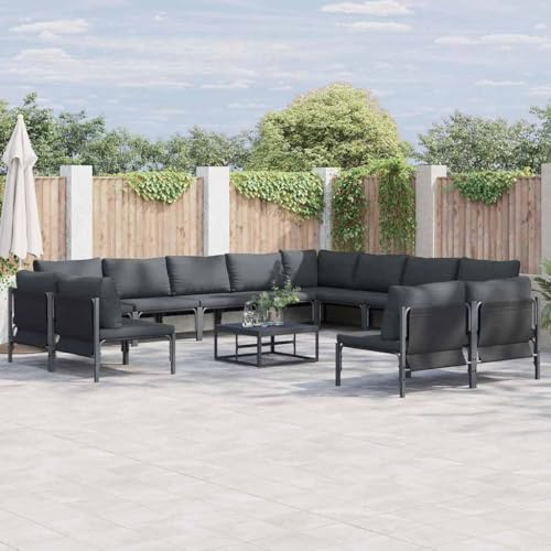 Teenpull Garten-Sofa-Set 13-teilig, Anthrazit Stahl, Outdoor Lounge Möbel mit Tisch, Modernes Design für Patio, Balkon & Terrasse