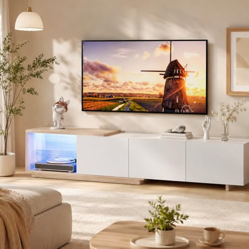 OLIVIBED Elegante Mueble para TV con cajones y Compartimento Abierto, Armario para televisión con práctico Espacio de Almacenamiento, Moderna Mesa de TV para salón y Dormitorio, 240 x 38 x 44 cm