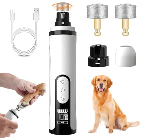 BEZHGOC Silent Groom Pro Nail Grinder, 3 Speed Dog Nail Grinders with Led Lights Rechargeable USB Pet Nail Trimmer with 2 Replacement Grinding Heads for Dogs, Cat