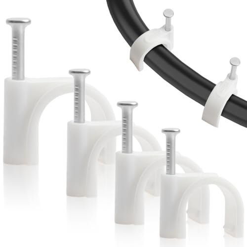 CEYOME Cable Clips White 400 Pack, Strong Nail Wire Clips for Cables, Round Cable Clips in 4 Sizes (4mm 6mm 8mm 10mm) for Tidy Cable Management
