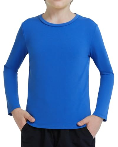 Ewbob Kids Cotton Plain Long Sleeve T Shirt Lightweight T-Shirt Boys Girls Breathable Tee Tops for Children Classic Casual Unisex Shirts for Age 3-14 Years(C21-Blue-9-10Y)