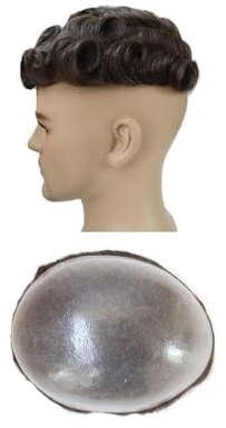 Perücke 0,12–0,14 mm Injektions-PU-Haut-Toupet for Männer, Echthaar-Ersatzsystem, Herren-Haarprothese(#3,6x8)