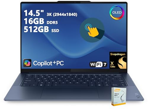 Lenovo Yoga Slim 7X Copilot+AI PC Laptop | 14,5 pollici 3K 90Hz OLED Touch | Snapdragon X Elite (fino a 45 top NPU) | 16 GB DDR5 512 GB SSD | per lavoro professionale retroilluminato Wi-Fi 7 Win11 con