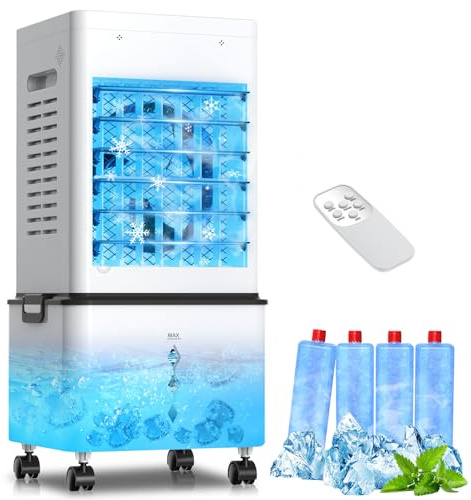Mobile Klimaanlage ohne Abluftschlauch, 4-in-1 Klimagerät & Air Cooler, 12L Tragbares Mobiles Klimagerät mit Fernbedienung, 24H Timer, 45W Mini Klimaanlage Mobil für Schlafzimmer, Wohnzimmer & Büro