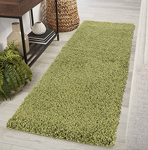 Serdim Rugs Living Room Hallway Runner Shaggy Rugs, Polypropylene, GREEN, 60x220cm(2 x7'3)