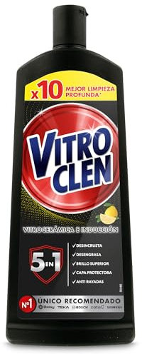 Vitroclen Limpiador Vitrocerámica e Inducción, en Crema, Desincrusta, Desengrasa y Da Brillo, Aroma Limón, 450 ml