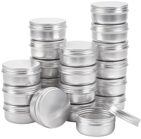 BENECREAT 20 Stücke 50 ml Aluminium Zinn Gläser, Runde Aluminium Blechdosen Kosmetische Behälter mit Schraubdeckel Deckel für DIY Handwerk Salve Kerze Reise Lagerung-Platin