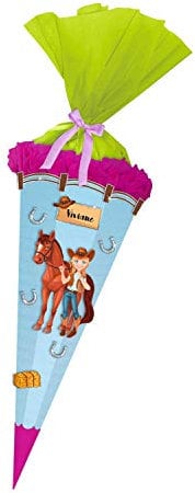 Ursus 9870008 - Schultüte Bastelset Easy Line, Pferd und Reiterin, sechseckig, Höhe ca. 68 cm, Durchmesser ca. 20 cm, aus 3D Colorwellpappe 260 g/qm, alle Teile vorgestanzt, inklusive Bastelanleitung