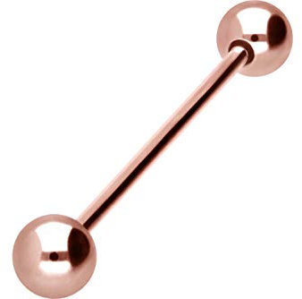 PIERCINGLINE Chirurgenstahl Barbell 2 KUGELN Piercing Stab Brust Intim Ohr Zunge Roségoldfarben 6 x 1,6 x 30 mm