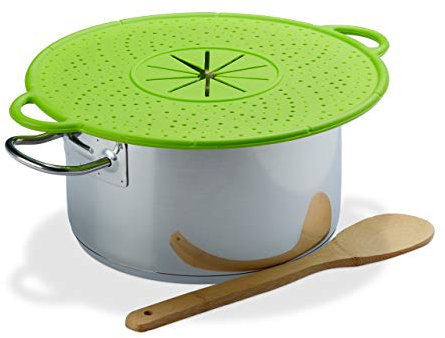 Relaxdays 1 x Überkochschutz Silikon, Spritzschutz & Untersetzer für Töpfe, hitzebeständig bis 250°C, pflegeleicht, 30cm Ø, grün
