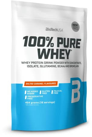 BioTechUSA 100% Pure Whey | Proteína en Polvo con BCAA y Glutamina | Sin Gluten, Sin Aceite de Palma, 454 g, Caramelo Salado