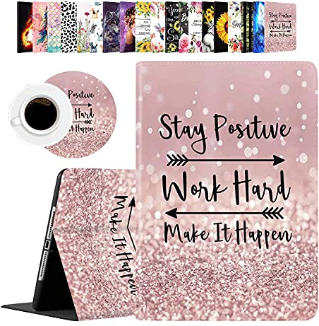 Som Lam Rose Gold Rainbow Glitter Case for New iPad 9.7 Inch 2018/2017 (6th/5th Gen), iPad Air 2/Air with Coasters Set - Shockproof, Waterproof, Auto Sleep/Wake, Multi Angle Viewing Stand