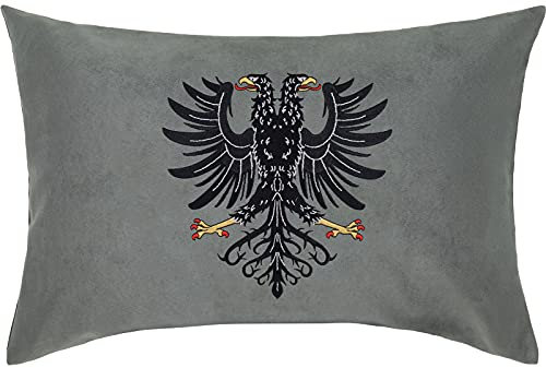 EXPRESS-STICKEREI Wappen Kissen mit Füllung Albanien Wappen Fahne Albania Flagge Dekokissen Zierkissen Doppeladler Staatswappen albanisches Sofakissen groß Patriot Geschenk | 40x60cm | schwarz