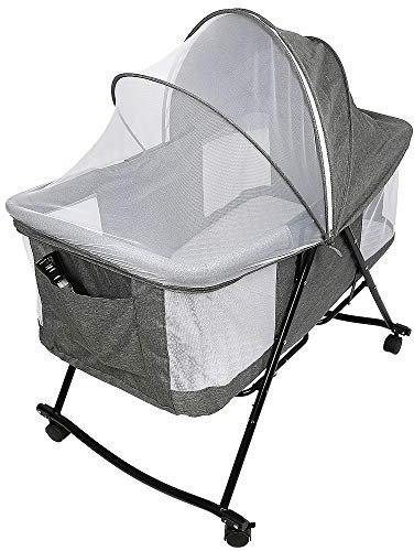 XUANYU 2 in 1 Beistellbett Baby und Stubenwagen Faltbare Baby Bett mit Rollen Babybett mit Matratze und Moskitonetz Kinderreisebett für Babys von 1 bis 36 Monaten